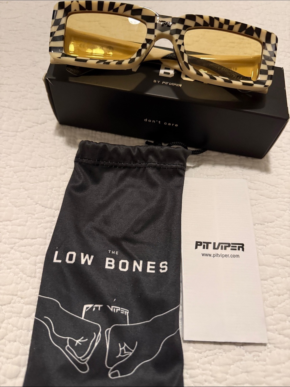 Pit Viper Checkerboard Cream & Black Sunglasses with Yellow Lenses